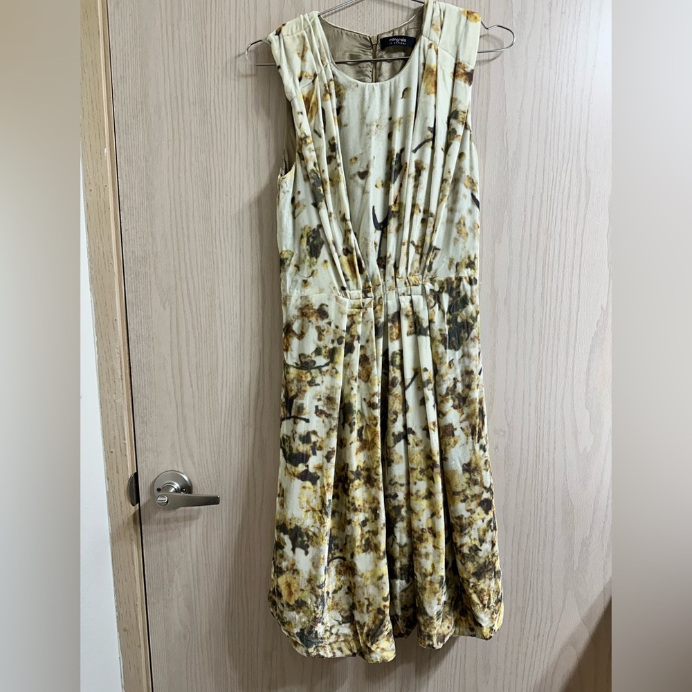 Mongrels In Common Anthropologie 4 Blurred Calendula Velvet Pleated Dress
